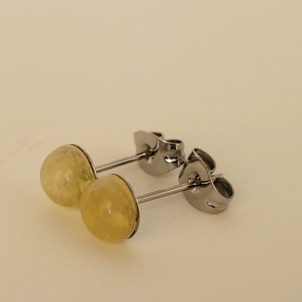 New 6mm Yellow Opal Stud Earrings On 316L SS Posts Hypoallergenic Minimalist - Picture 3 of 6